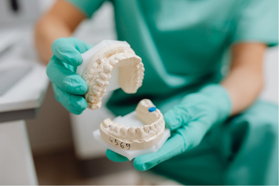Dentist holding dental models at Lumi Dental Clinic